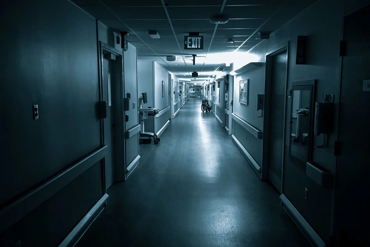 Garland personal injury lawyer: a quiet hospital corridor lit by an exit sign