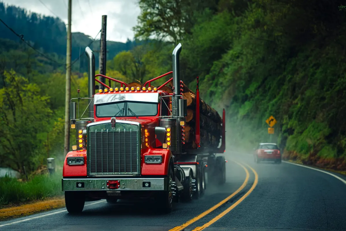 Fort Worth truck accident lawyer: a loaded 18-wheeler coming around a bend on a wet highway